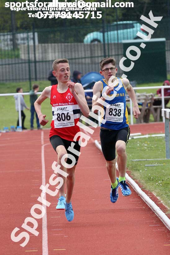 Boys under-15s 1500 metres, 2019 North Eastern Track and Field Champs., Middlesbrough. Photo:  David T. Hewitson/Sports for All Pics